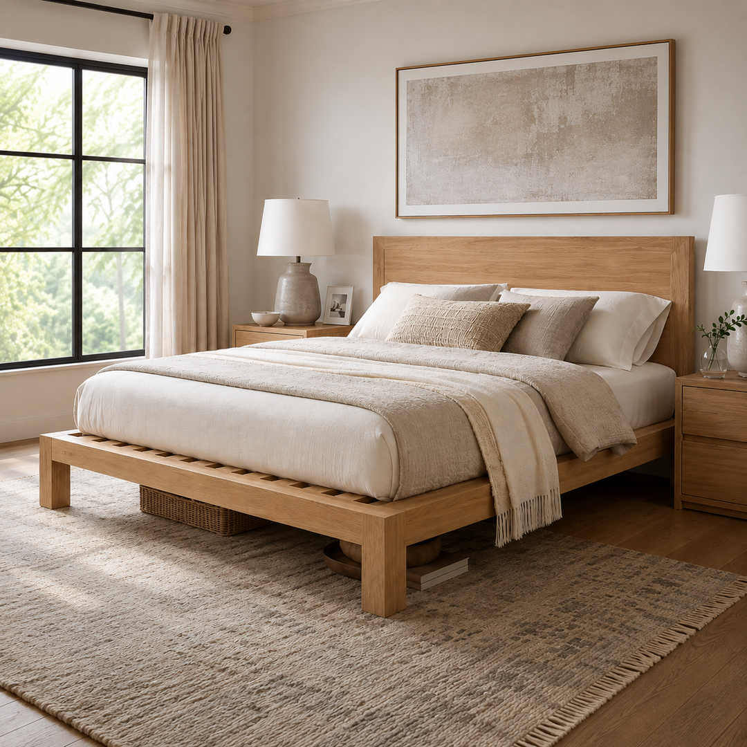 Modern platform bed showing support, height, headboard, and room fit.